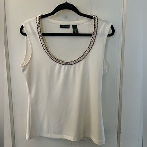 NY&CO New York & Company Y2K Vintage Cream Beaded & Sequined Tank Blouse Medium